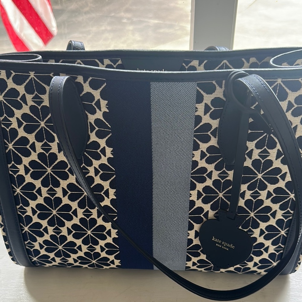 Kate Spade Blue and Cream Tote Bag with Geometric Pattern - never used!